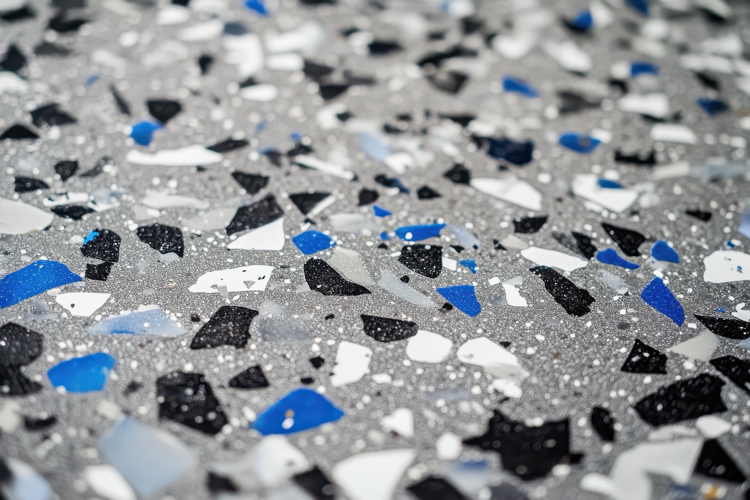 Decorative blue, white and black flake detail
